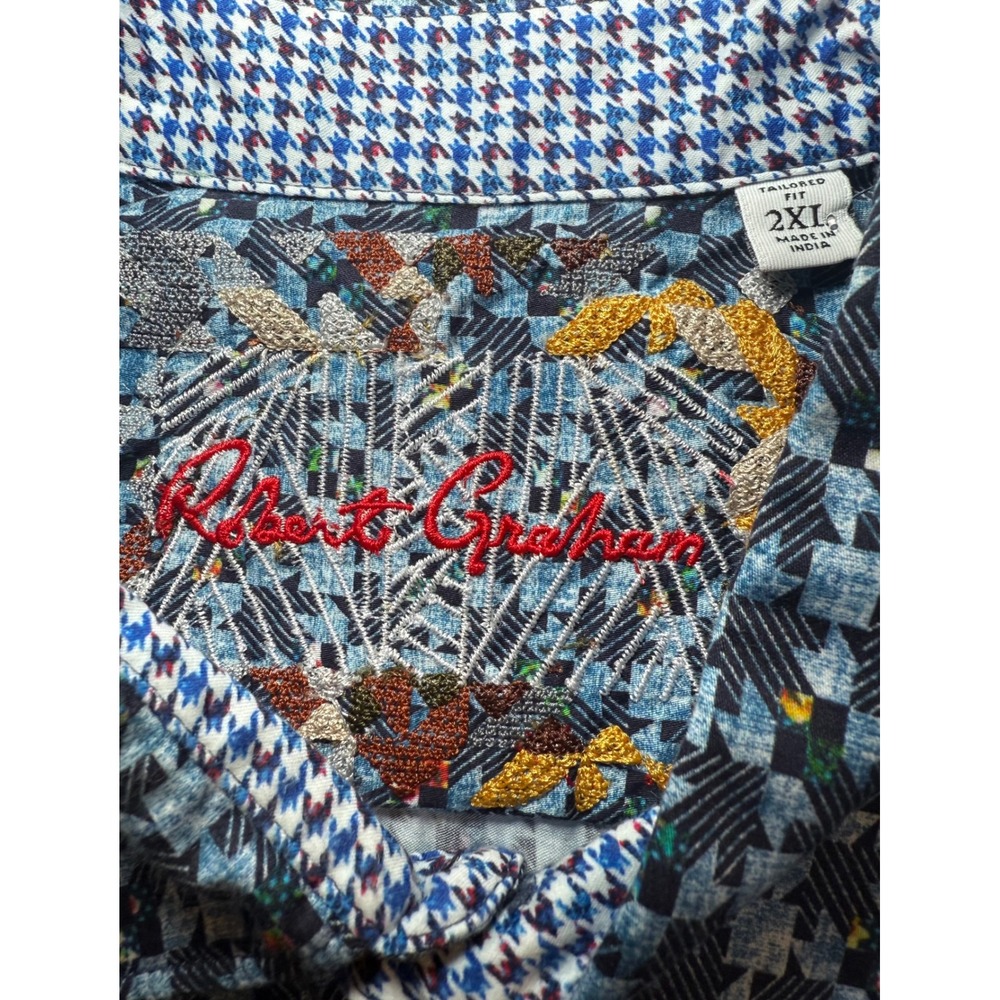 Robert Graham Tailored Fit Shirt Mens 2XL Button Down Houndstooth Flip Cuffs - Picture 4 of 12